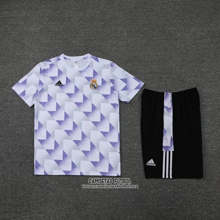 Chandal del Real Madrid Manga Corta 2022/2023 Blanco y Purpura - Pantalon Corto